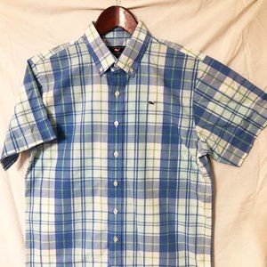 Boys Vineyard Vines Short Sleeve Whale Shirt, Blue Plaid